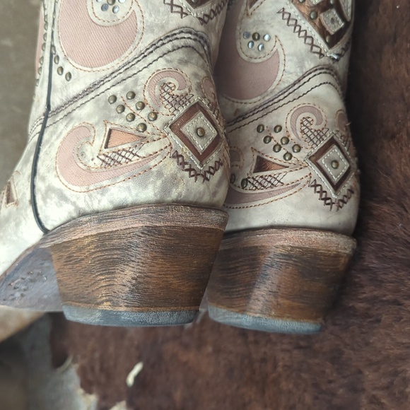 CORRAL AB084 "Sadler" ivory leather bronze cross cowgirl boot snip toe sz 9.5 - Picture 15 of 16